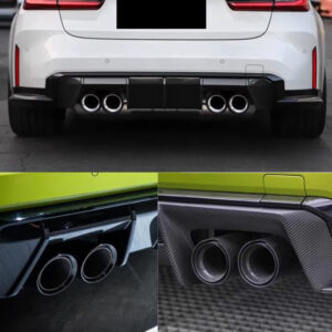 Car Exhaust Modification – Universal Fit M-Logo Carbon Fiber Tailpipe Tip, Heat-Tinted Blue Exhaust Tip, Stainless Steel Muffler Tailpipe